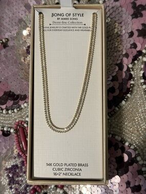 Song of Style Gold Tone Cubic Zirconia Station Necklace - Gold